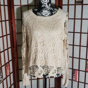 Free People Pretty Rad Pullover crochet overlap open back sweater S